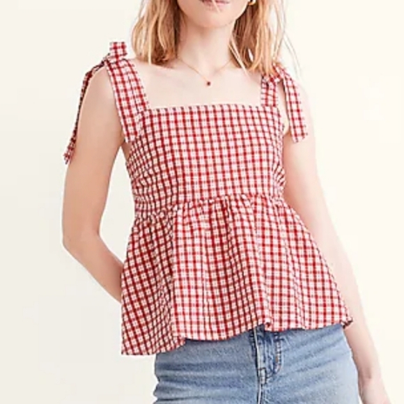 Madewell Tops - 3/$15 SALE! Madewell XS Rosalie Tie shoulder Strap Top in Seersucker Check red